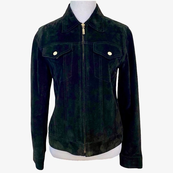 LIKE NEW Guess Black Genuine Suede Leather Bomber Collared Zip Up Jacket S - Picture 1 of 13